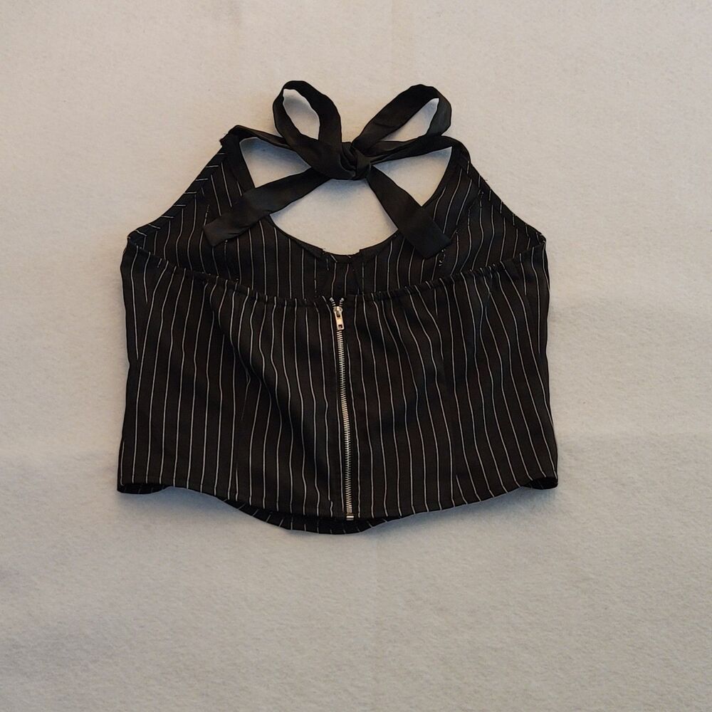 NWT TypaGal Pinstripe Halter Corset Top Peter Pan Collar Size Large Goth Chic - Picture 2 of 7
